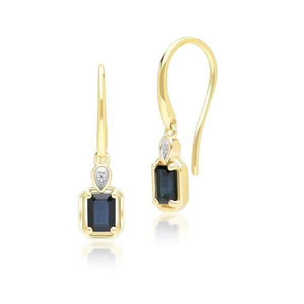 Gemondo Classic Sapphire Baguette & Diamond Drop Earrings In 9ct Yellow Gold