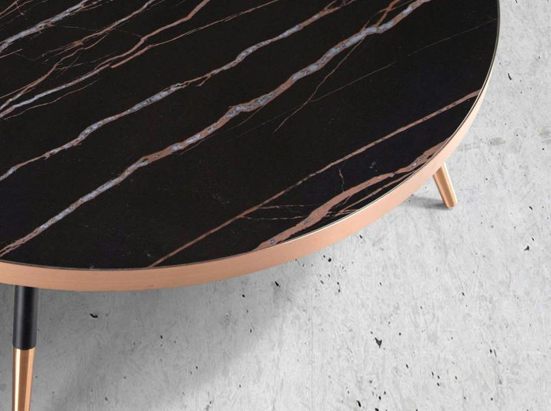 Angel Cerdá Round Coffee Table Porcelain Marble and Black Steel 2068