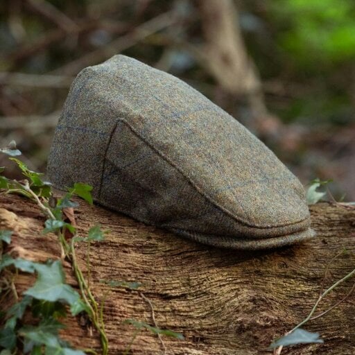 Heather Hats & Accessories British Tweed Wool Flat Cap, Satin Lining, Outdoor Wear, Juniper Olive
