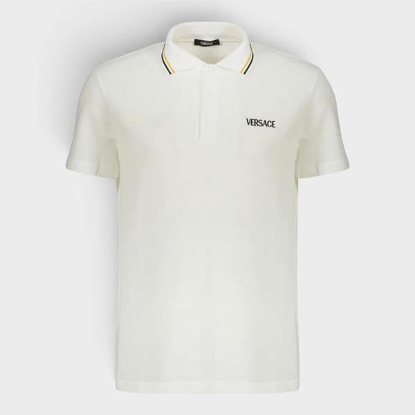 Versace Logo Short Sleeve Cotton Polo Shirt White
