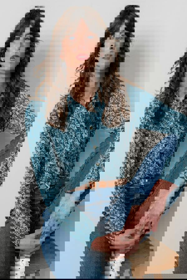 Lily & Me Bowbridge Printed Cotton Jersey Shirt Petrol