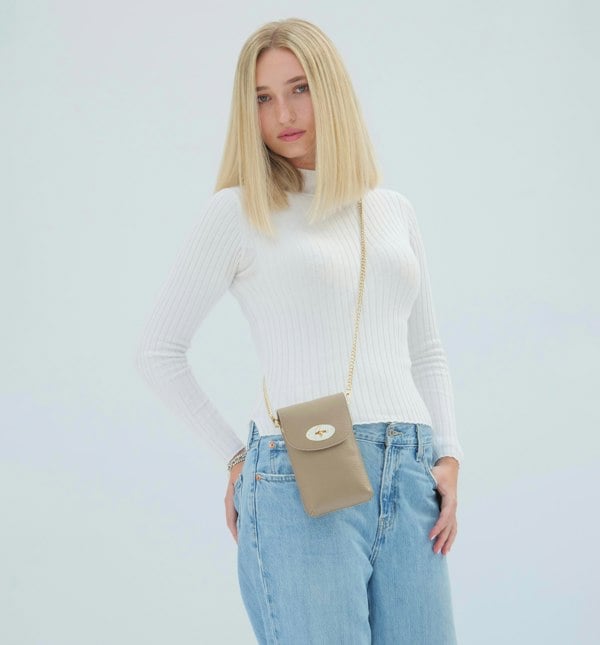 Apatchy London The Frankie Leather Phone Bag - Mushroom