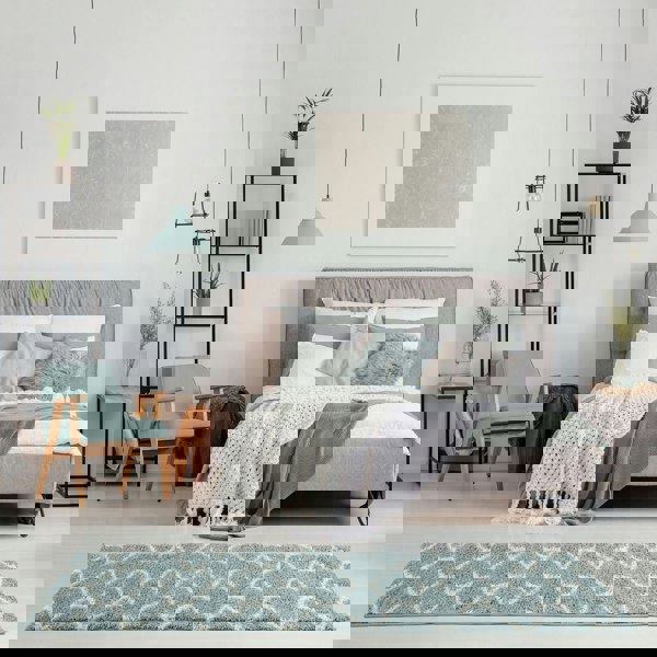 Trellis Design Thick Shaggy Area Rugs Duck Egg Blue