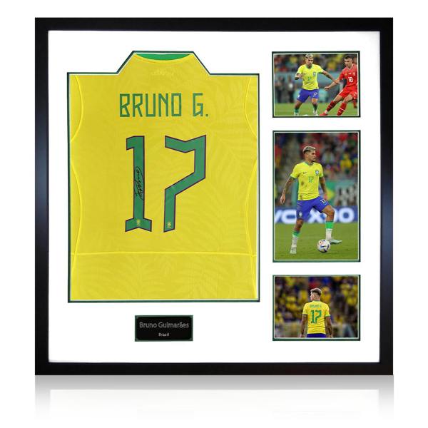 Bruno Guimarães Signed Brazil Shirt Elite Frame