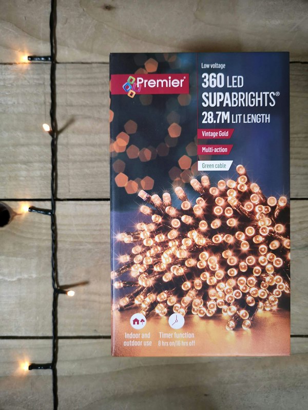 Samuel Alexander 360 LED 28.7m Premier SupaBrights Indoor Outdoor Christmas Multi Function Mains Operated String Lights with Timer in Vintage Gold
