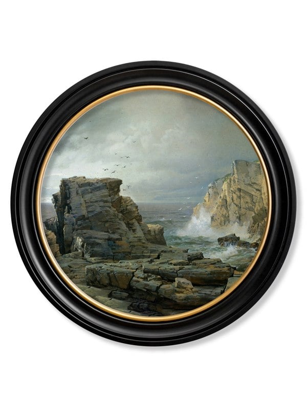 Exceptional Art c.1877 Rocky Coast - Round Frame