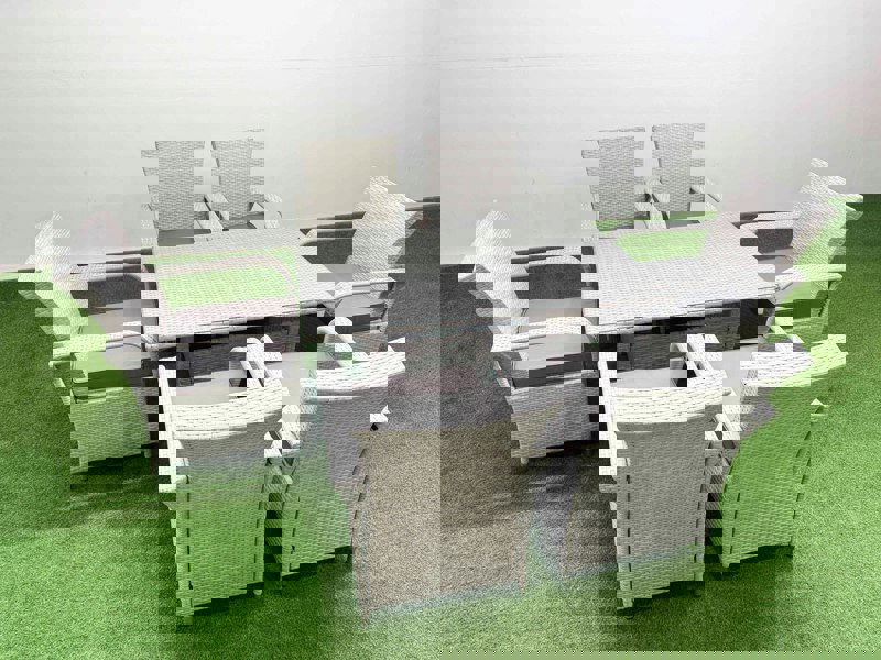Fimous Rattan Garden Furniture Set with Rectangular Dining Table And Dining Chairs 6 Seater Light Grey Mixed