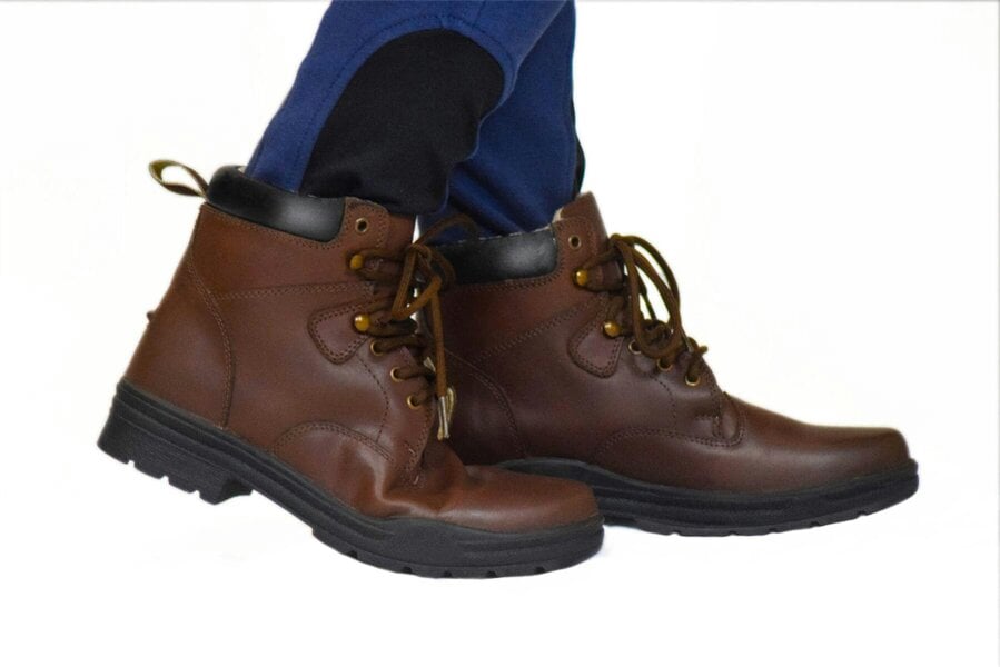 eQuitack Premium Leather Winter Ankle Boots Thick Sole Lace-Up Fastening Brown