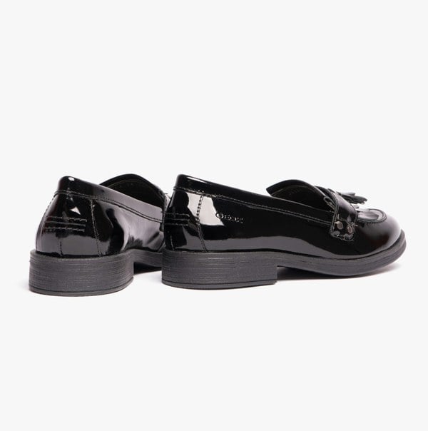 GEOX JR AGATA Girls Moccasin Tassel School Shoes Patent Black