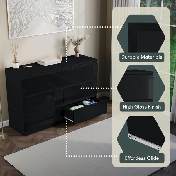 Vida Designs Glinton 6 Drawer Chest, Black