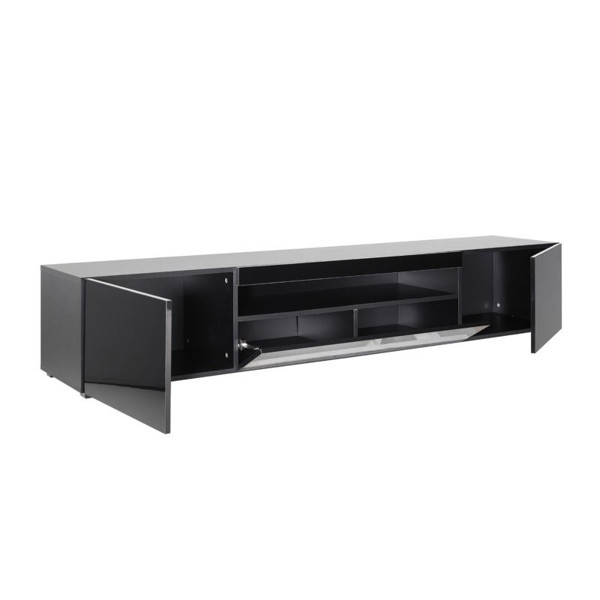 MMT Furniture Designs Modern Black 200cm Matt Gloss TV Stand Cabinet Suitable for 55-80 Inch TV's