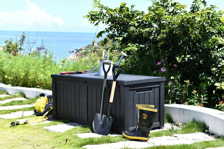 Homeology TUNGSTEN 450 Litre 119 Gallon Waterproof Extra Large Lockable Easy-Open Garden Storage Box in Black