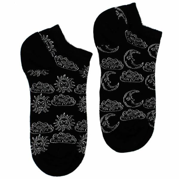Black low-cut bamboo socks with moon and cloud pattern, 1 pair