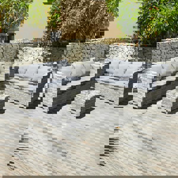 malta rattan 6 seat corner set in dove grey