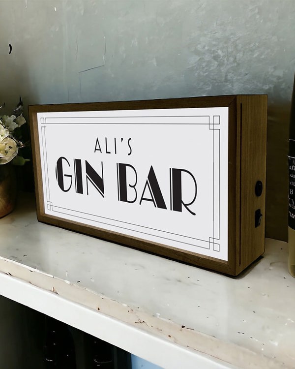 Personalised Light Box Sign for Home Gin Bar, Man Cave or She Shed