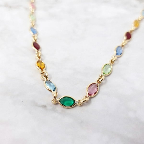 18ct Gold Vermeil Multi Gemstone Necklace, Colourful Gem Stone Necklace, Rainbow Birthstone Necklace, Multicoloured Crystal Necklace