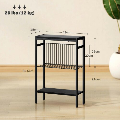 Wyld Haus Notosu Metal And Wooden Black Industrial 3 Shelf Side Table