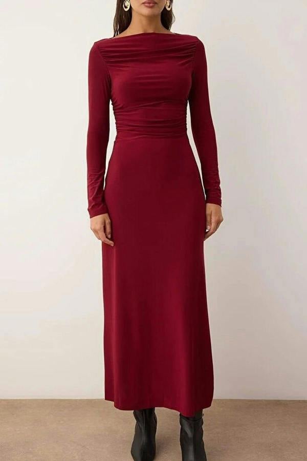 WOVCOR Gathered Detail Stretchy Midi Knit Dress