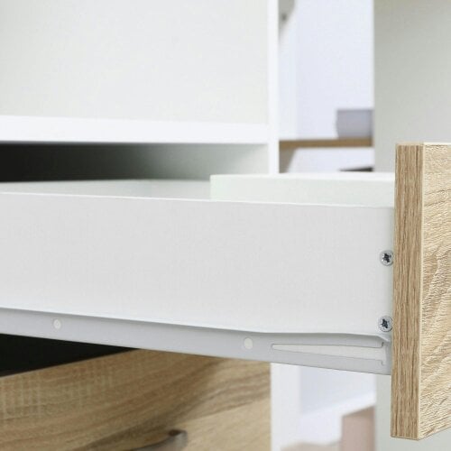 Wyld Haus Niledi 137cm Wooden Oak Large Office Desk With Shelves Drawers And Printer Stand