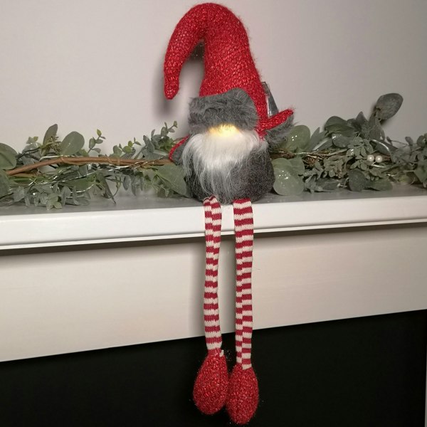 Samuel Alexander 72cm Lit Plush Christmas Gonk with Dangly Legs & Aviator Hat in Red & Grey