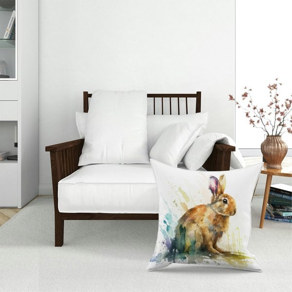 Warren Reed Rabbit Splash Watercolour Floor Cushion