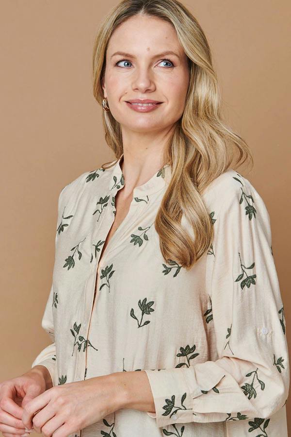 Beige | Floral Long Sleeve Casual Longline Shirt