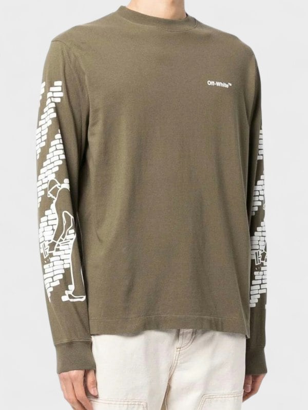 Off-White Bricks Arrow Long Sleeve T Shirt Army Green