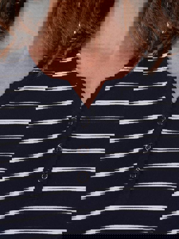 PennyPlain Notch Neck Stripe Top - French Navy/ivory