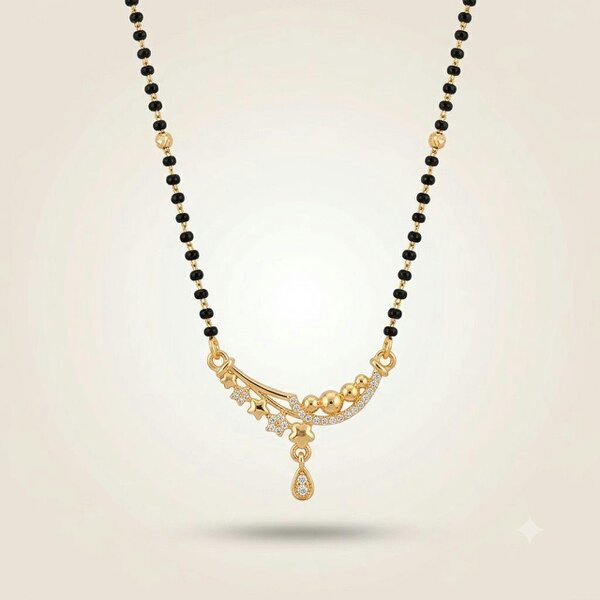 The Colourful Aura Rose Gold Plated CZ Crystal Floral Sweep Mangalsutra Black Bead Necklace 18 Inch