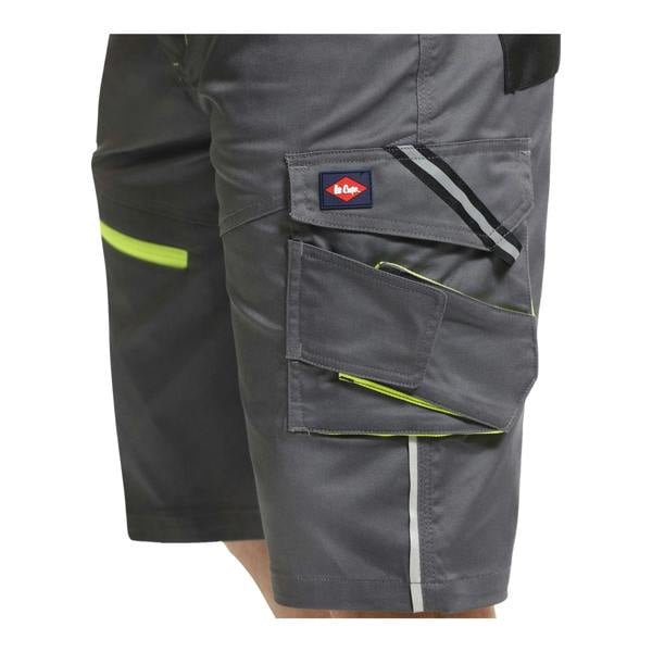 Lee Cooper Mens Stretch Reflective Multi Pocket Cargo Shorts - Grey/Black - 