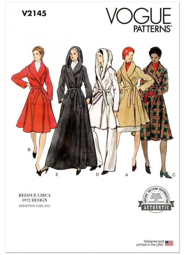 Vogue Sewing Pattern 2145, Coats, Belts, Vintage Style for Women, B5 (8-10-12-14-16) - Easy