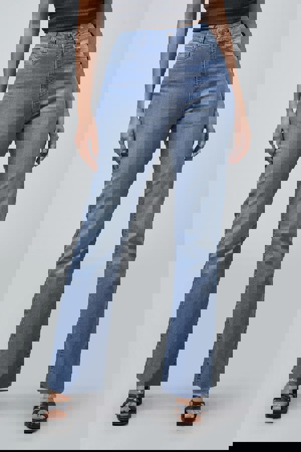 ENORSIA High Waist Raw Hem Flared Jeans