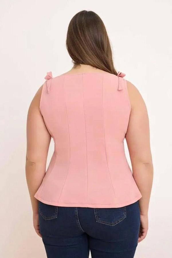 WOVCOR Sleeveless Peplum Blouse with Waist and Shoulder Bow Detail