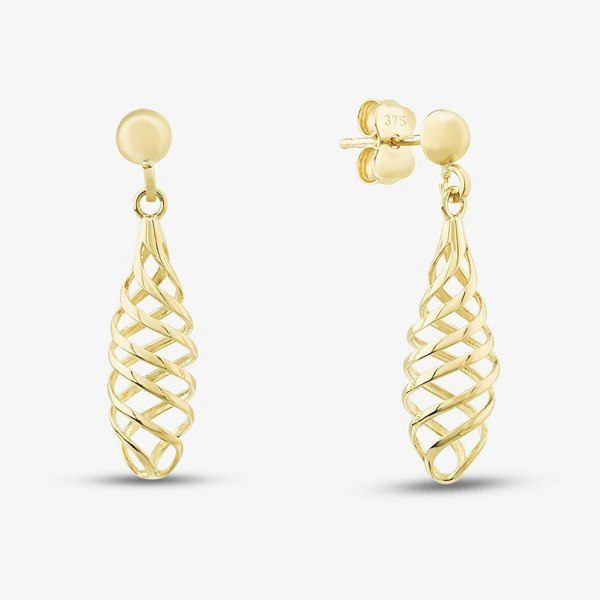 T. H. Baker 9ct Yellow Gold Spiral Lattice Dropper Earrings GER256