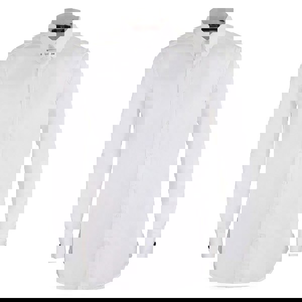 David WeJ Pin Collar Double Cuff Fine Herringbone Shirt - White