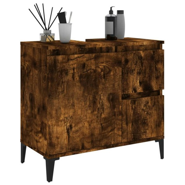 Berkfield Bathroom Cabinet Smoked Oak 65x33x60 cm Engineered Wood