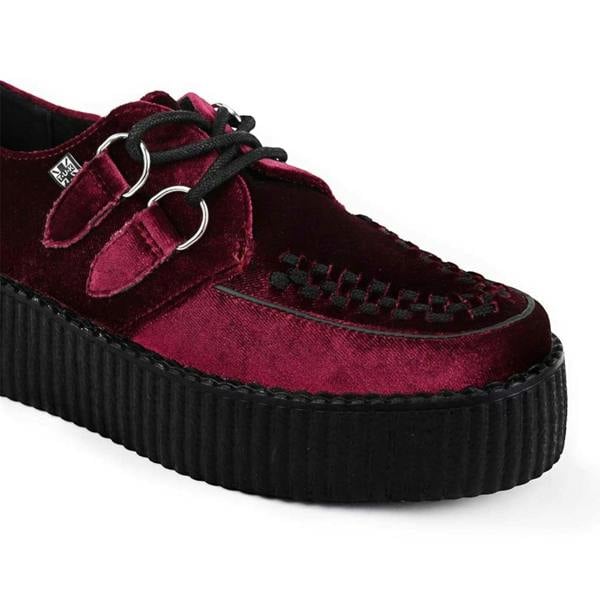 TUK Footwear TUK Viva High Creeper Burgundy Velvet Platform Lace-Up Goth Shoes - AV6802