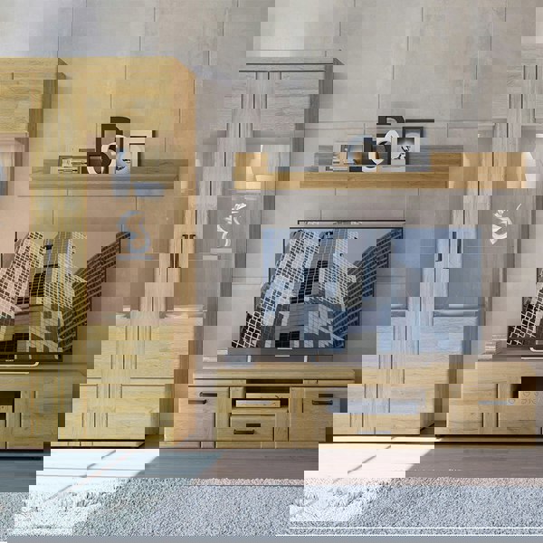 Furniture To Go Cortina Tall wide 2 door glazed display cabinet in Grandson Oak