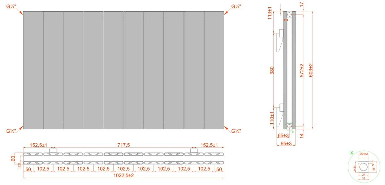 MYHOMEWARE 1022mm x 600mm Double Aluminium Panel Radiator in Anthracite Grey - Model Lena - Wall-mounted