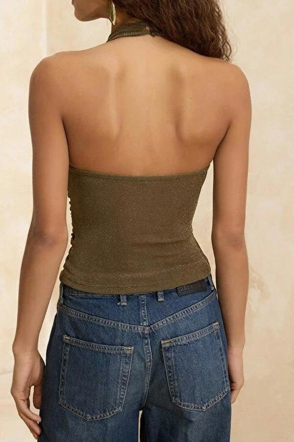 WOVCOR V-Neck Sleeveless Knitted Glittery Party Blouse