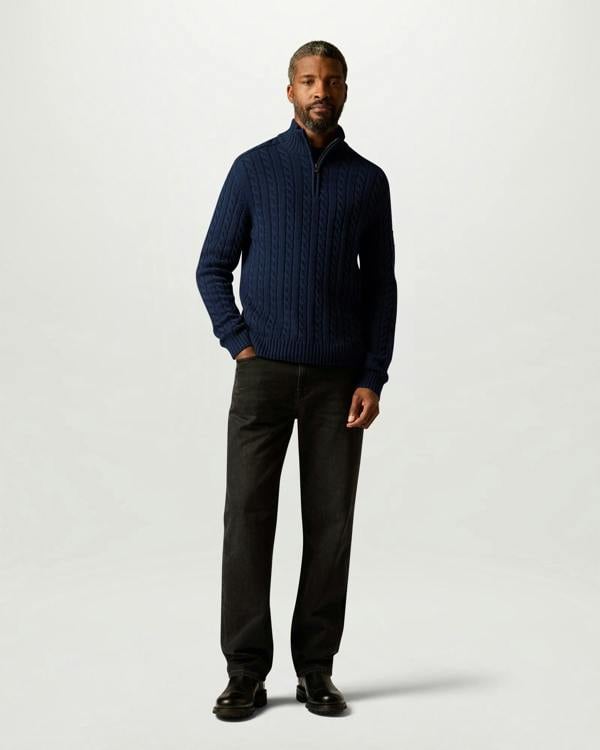 Belstaff Mens Westport Quarter Zip Cable Knit Jumper - Dark Ink | CHO | Designer Mens Quarter Zip Jumpers