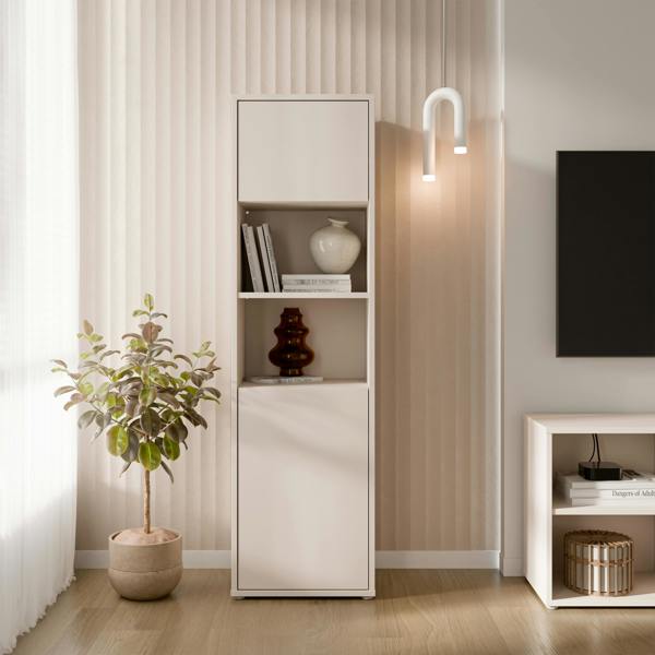 Furniture To Go Alice Springs Tall Storage Cabinet with 2 Push-to-Open Doors & 1 Shelf in Sand
