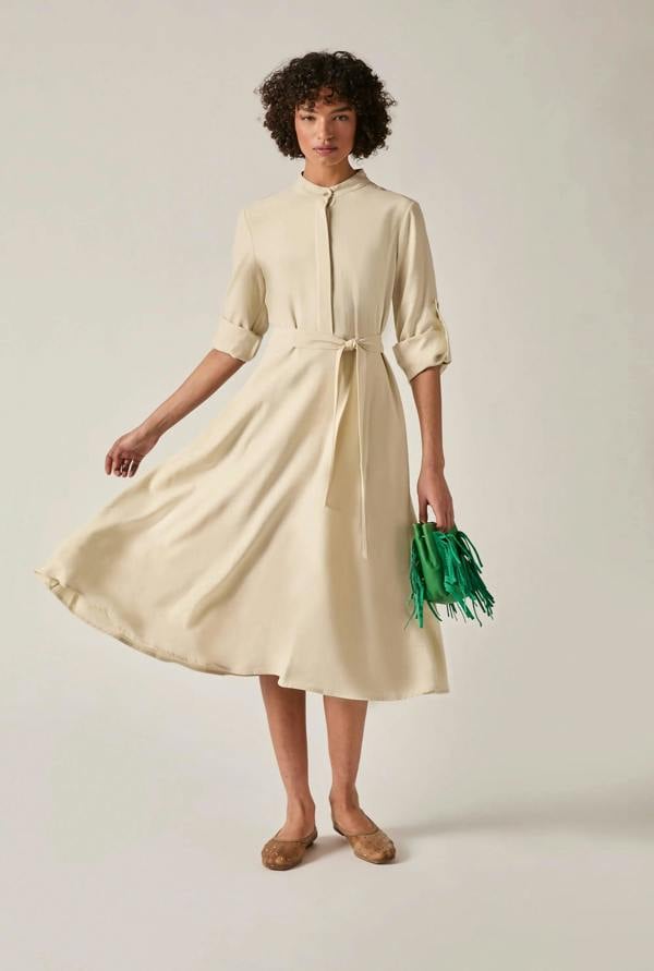 James Lakeland Cream Tie-Waist Midi Dress
