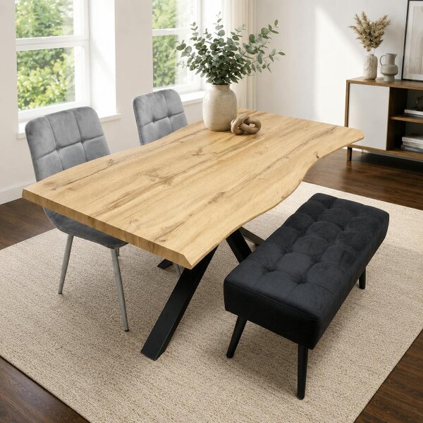 Kosy Koala Modern Dining Table Set With 2 Grey Velvet Chairs And Black Velvet Bench Dining Room Furniture