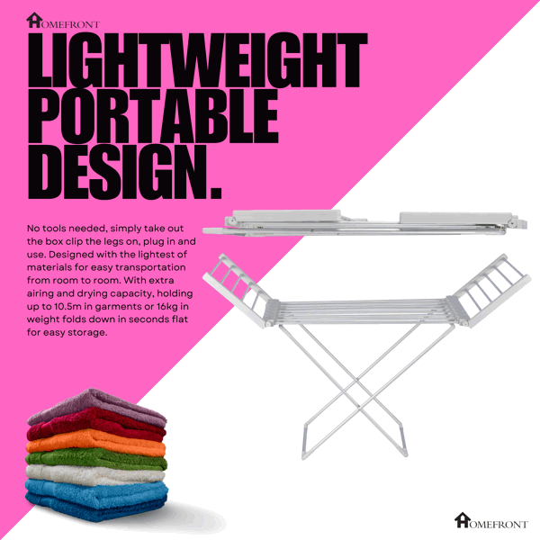 Homefront Heated Clothes Airer Rack Rail, Dryer 220W And Cover - Indoor Portable Eco Dry