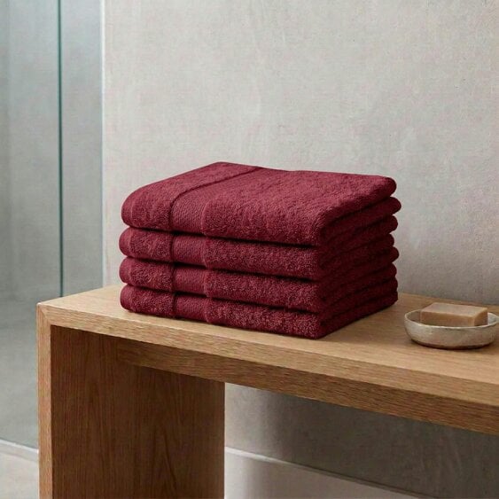 Vision V475 - 4 Pack 100% Cotton Face Cloths - Burgundy - Face Cloths - 100% Cotton