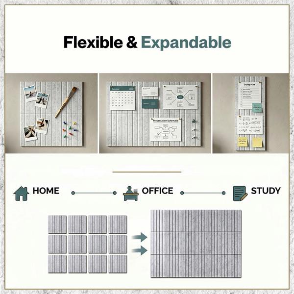 Levede Felt Notice Board 12PCS Wall Tiles Pin Board Self Adhesive Grey 30x30cm