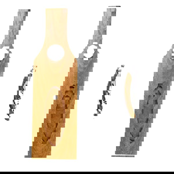 Wooden corkscrew and wooden cutting board on a white background