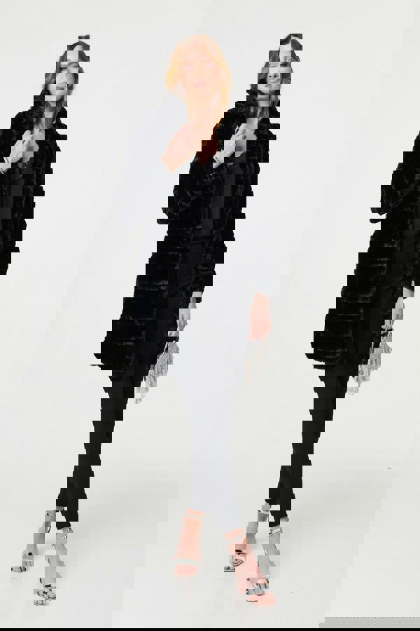 Black | Faux Fur Thigh Length Coat
