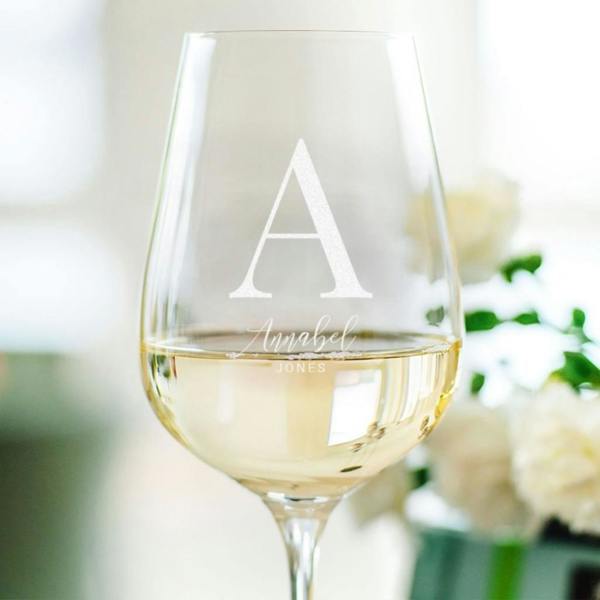 Personalised Monogram Wine Glass - alternative angle